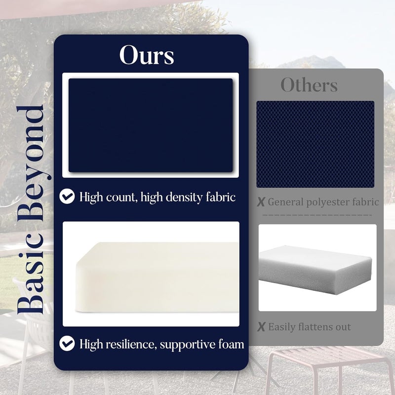 Basic Beyond Outdoor Chair Cushions for Patio Furniture, Waterproof Outdoor Seat Cushions Set of 4 19 x 19, Patio Chair Cushions Set of 4 with Ties and Handle, Navy Blue - Image 2